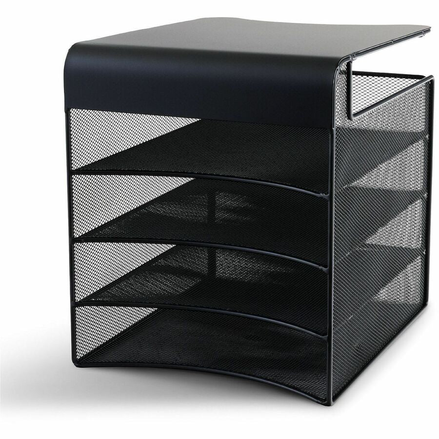 Onyx Hanging Organizer, Solid Top Horizontal, 4 Compartments, Steel Mesh, 12.33 x 12 x 10, Black