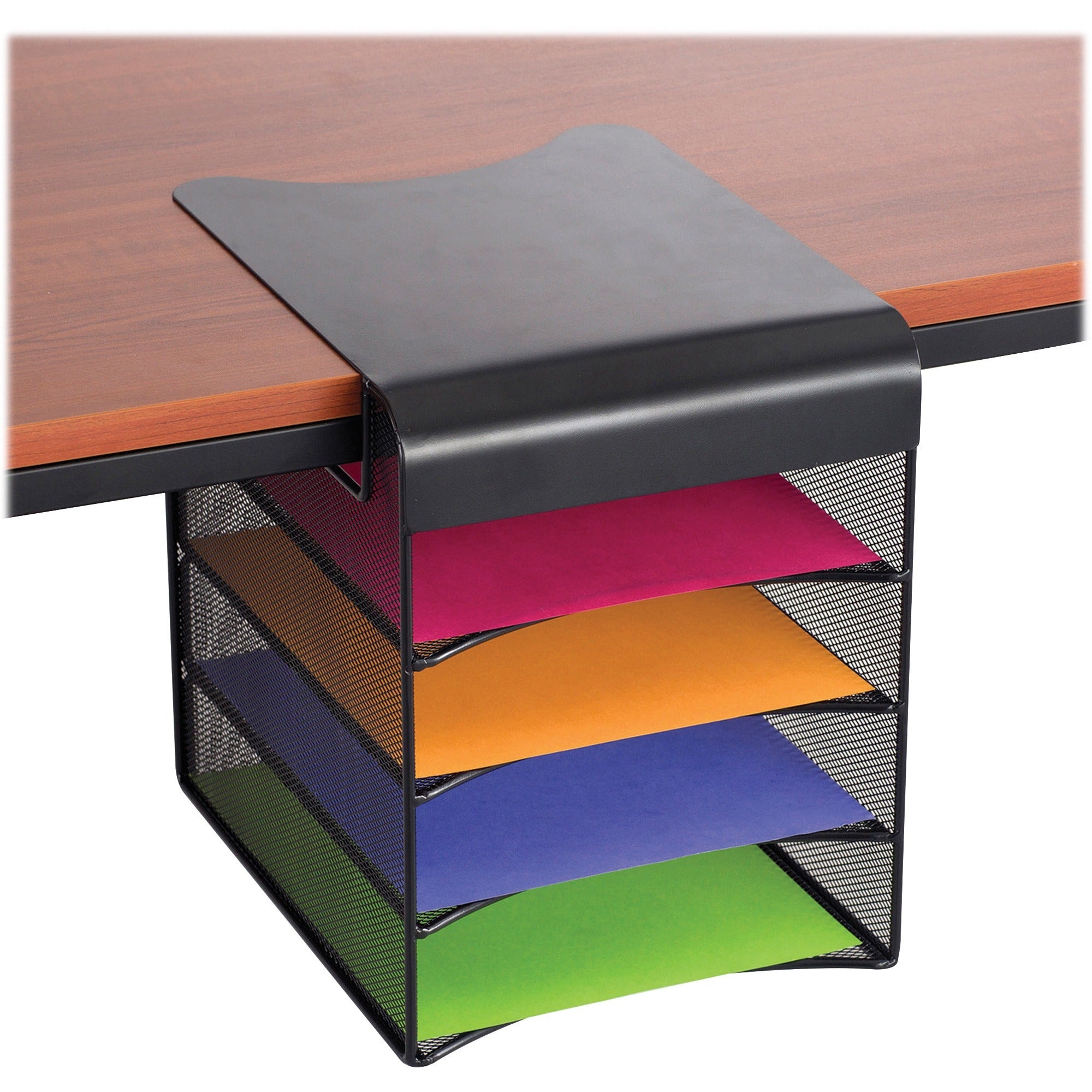 Onyx Hanging Organizer, Solid Top Horizontal, 4 Compartments, Steel Mesh, 12.33 x 12 x 10, Black