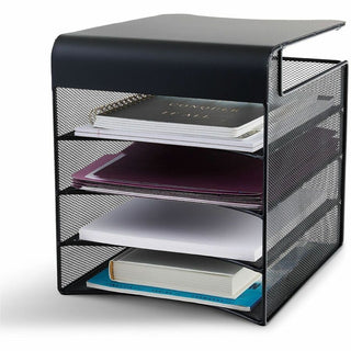Onyx Hanging Organizer, Solid Top Horizontal, 4 Compartments, Steel Mesh, 12.33 x 12 x 10, Black