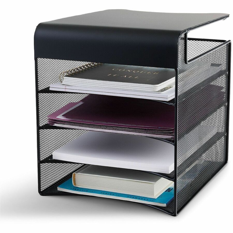 Onyx Hanging Organizer, Solid Top Horizontal, 4 Compartments, Steel Mesh, 12.33 x 12 x 10, Black