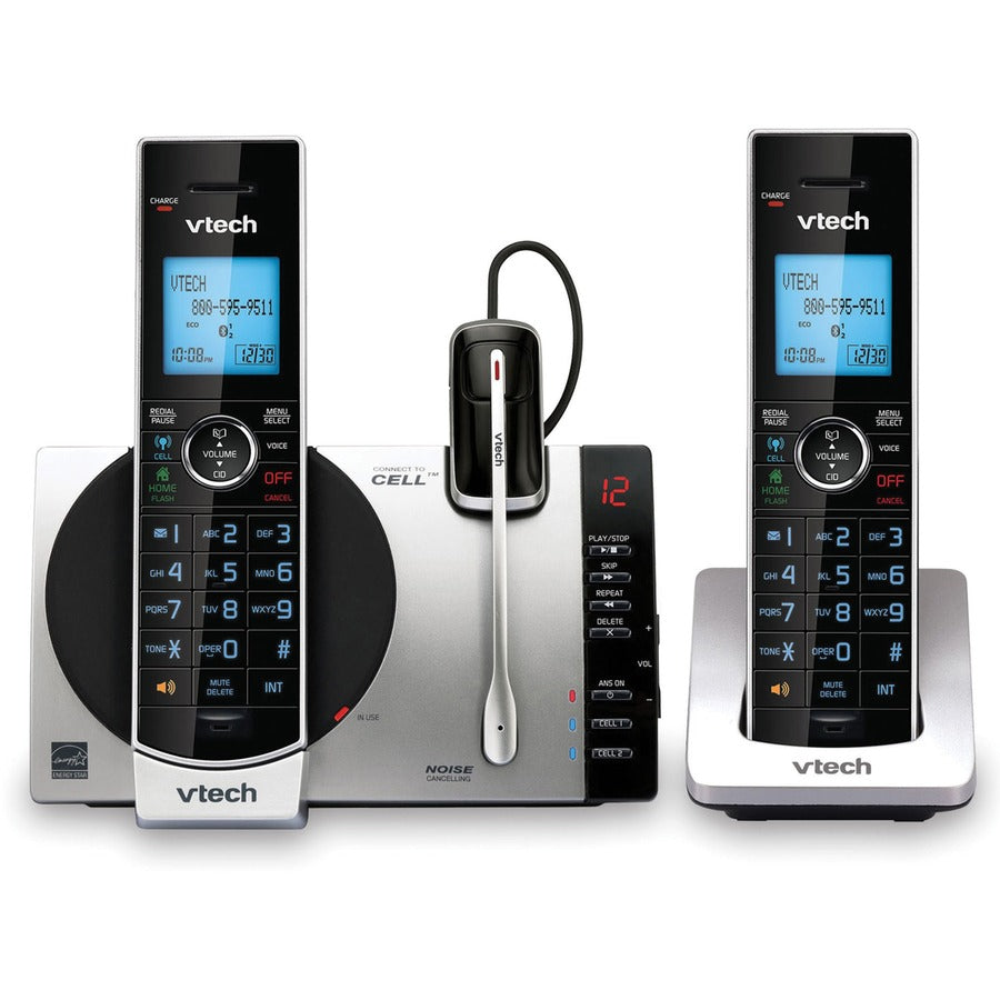 VTech Connect to Cell DS6771-3 DECT 6.0 Cordless Phone - Black, Silver - Cordless - Corded - 1 x Phone Line - 2 x Handset - Speakerphone - Answering Machine - Hearing Aid Compatible