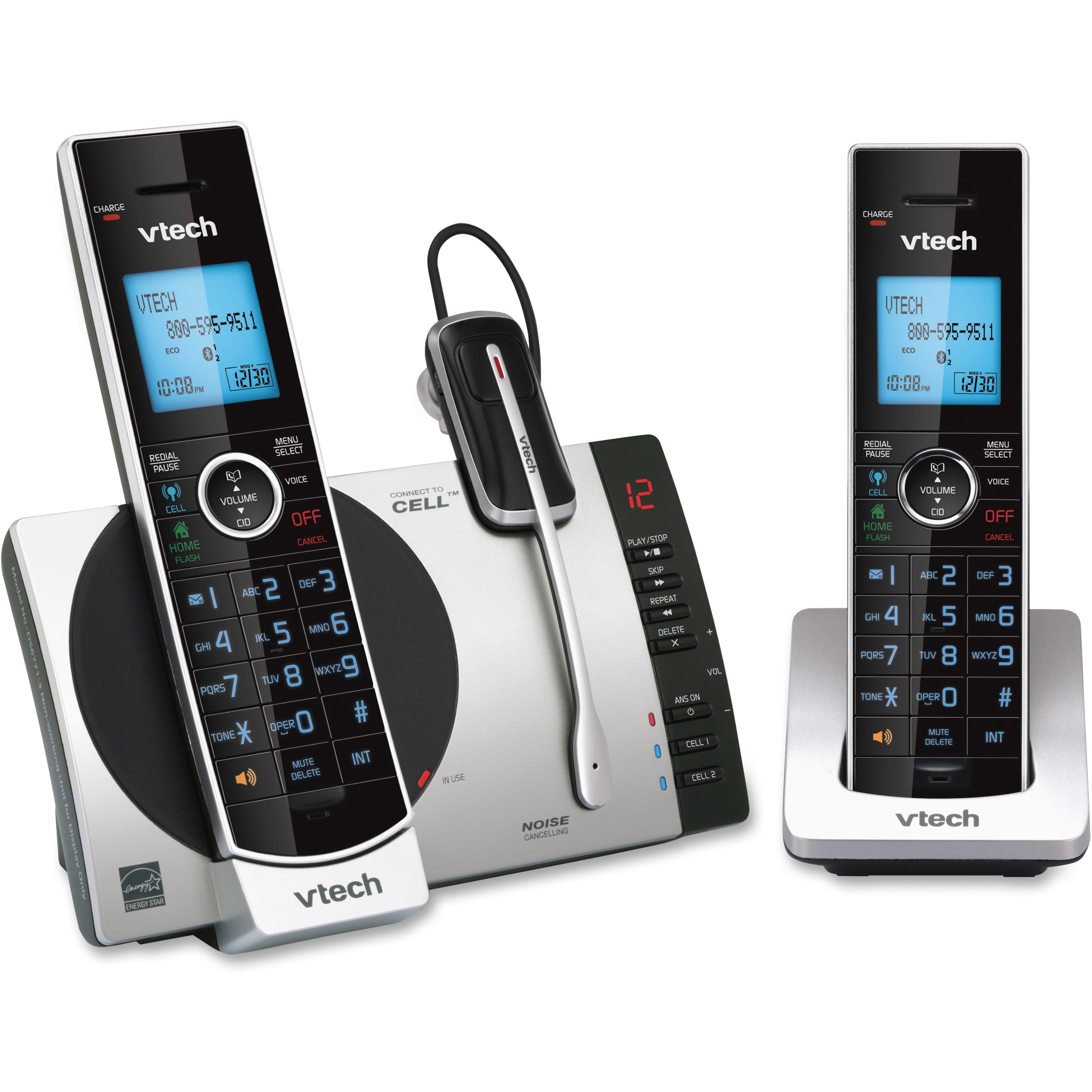 vtech-connect-to-cell-ds6771-3-dect-60-cordless-phone-black-silver-cordless-corded-1-x-phone-line-2-x-handset-speakerphone-answering-machine-hearing-aid-compatible_vteds67713 - 1