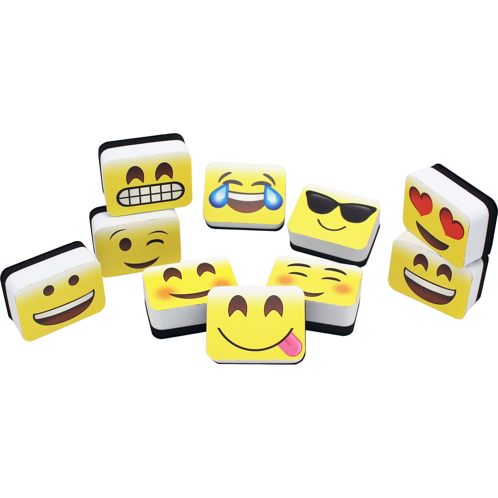 ashley-emoting-mini-whiteboard-erasers-2-width-x-125-length-lightweight-comfortable-grip-multicolor-10-pack_ash78005 - 1