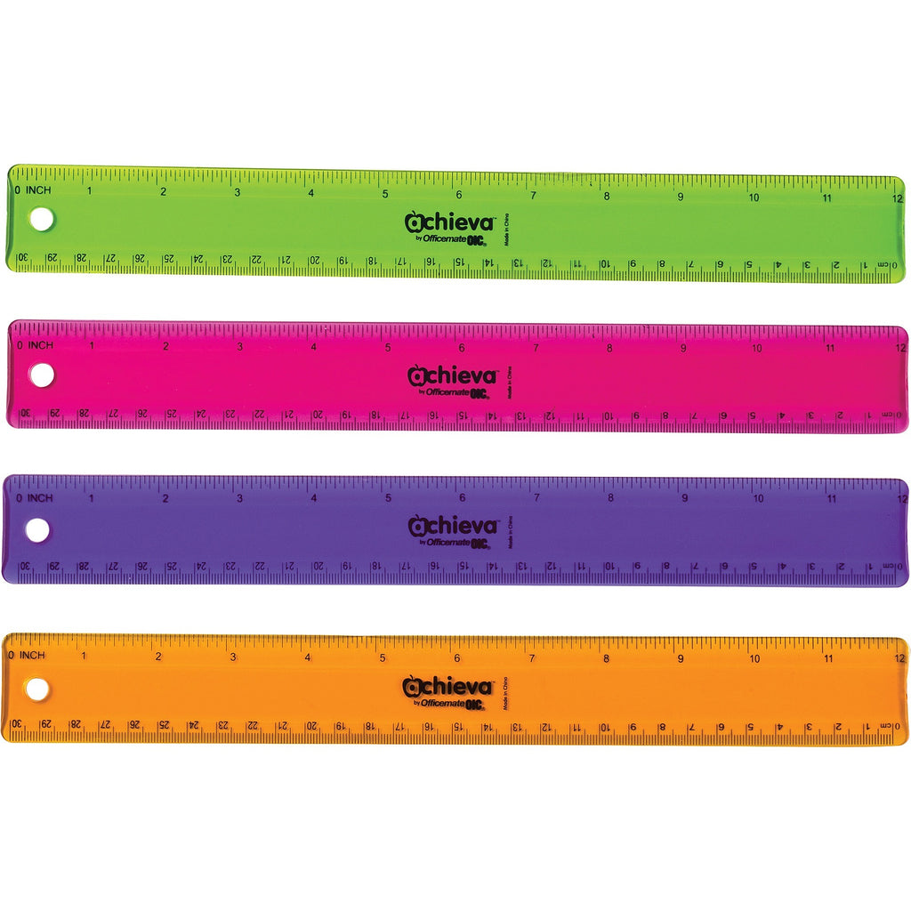 Officemate Flexible Rulers - 12" Length 1.3" Width - Imperial, Metric Measuring System - Plastic - 12 / Pack - Assorted
