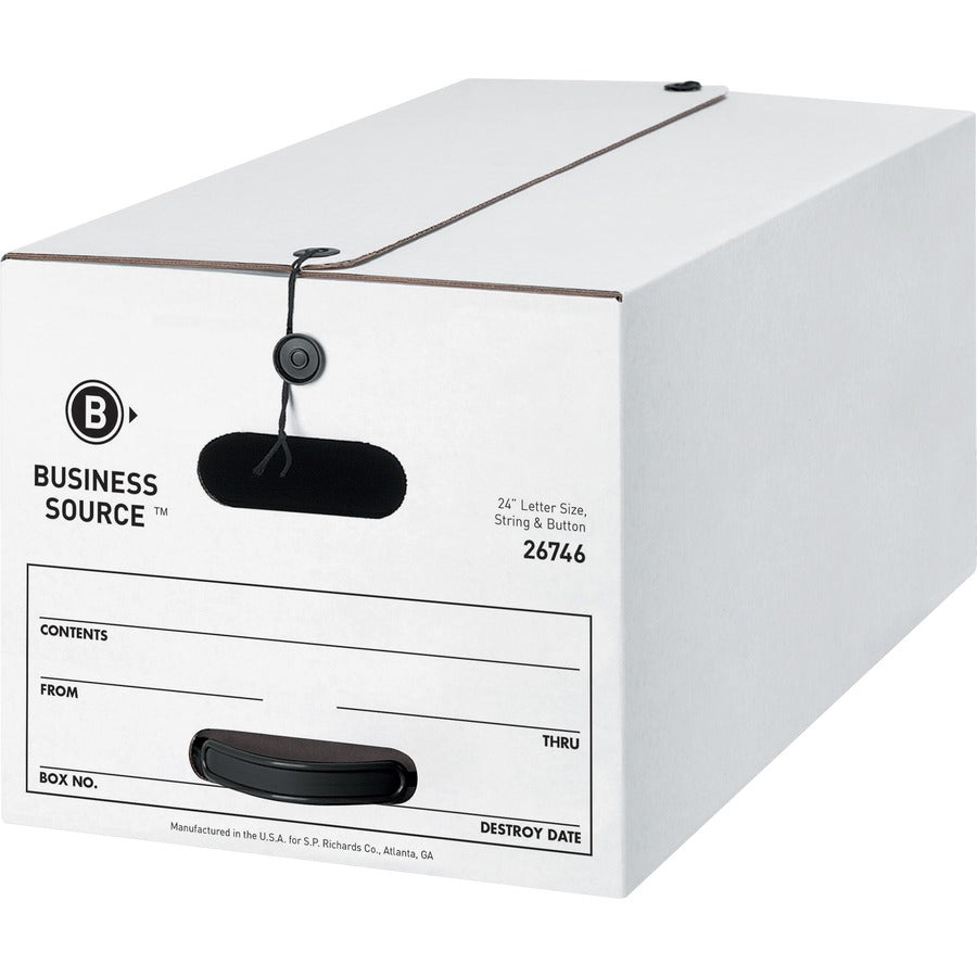 Business Source Medium Duty Letter Size Storage Box - Internal Dimensions: 12" Width x 24" Depth x 10" Height - External Dimensions: 12.3" Width x 24.1" Depth x 10.8" Height - Media Size Supported: Letter - Stackable - White - Recycled - 12 / Carton