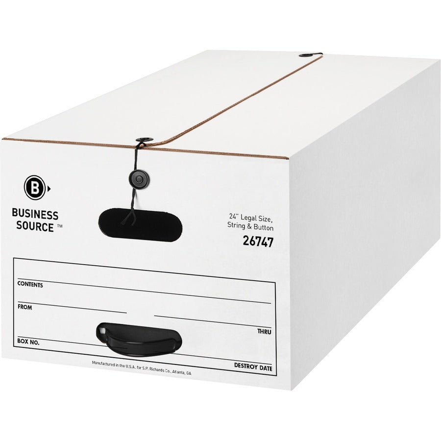 Business Source Medium Duty Legal Size Storage Box - Internal Dimensions: 15" Width x 24" Depth x 10" Height - External Dimensions: 15.3" Width x 24.1" Depth x 10.8" Height - Media Size Supported: Legal - Stackable - White - Recycled - 12 / Carton