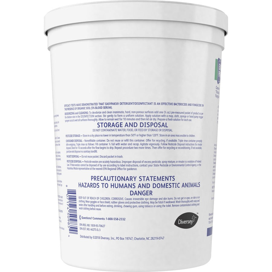 Diversey EasyPaks Detergent/Disinfectant - Concentrate - 0.50 oz (0.03 lb) - Lemon Scent - 90 / Tub - 2 / Carton - Disinfectant, Deodorize - Green