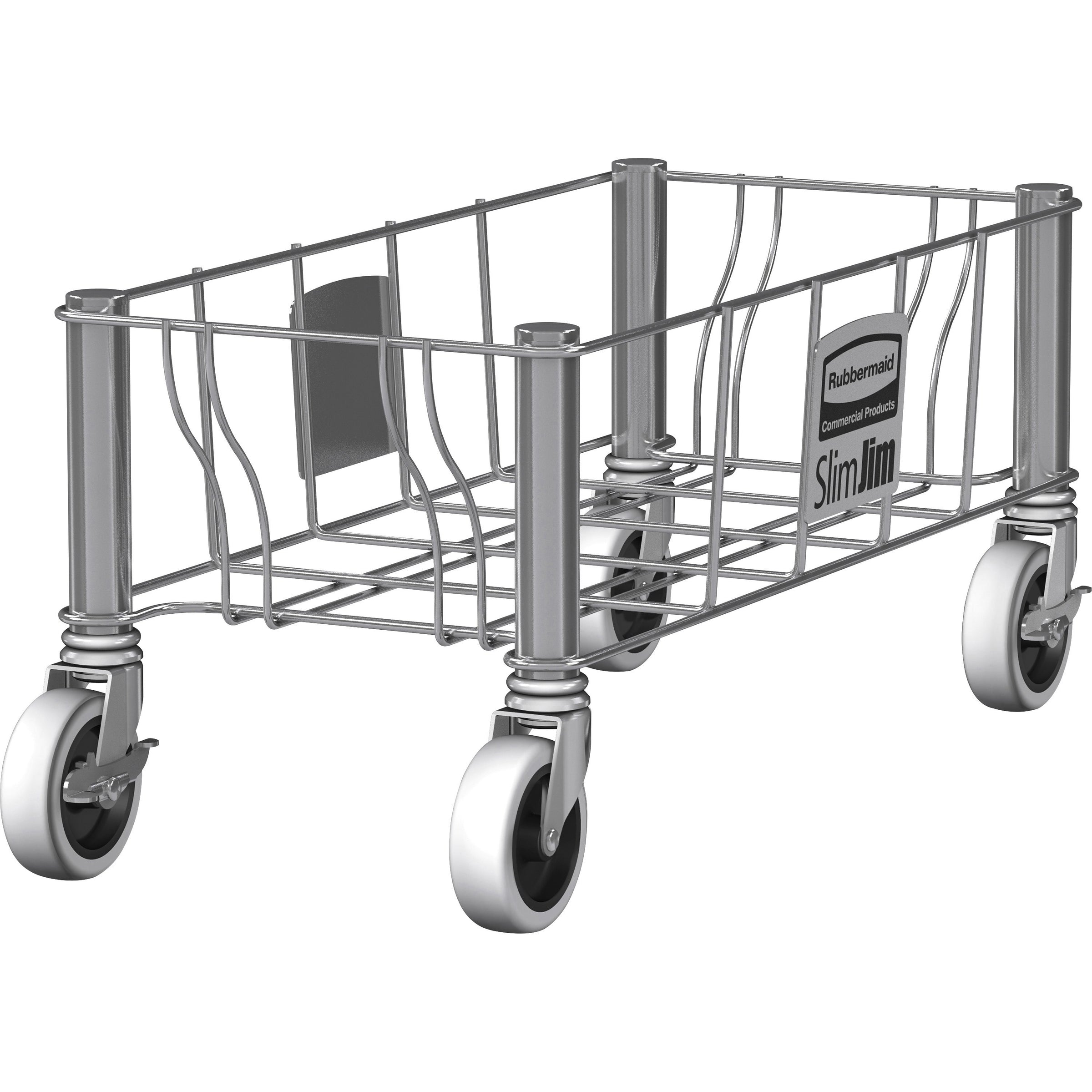 rubbermaid-commercial-1968468-slim-jim-stainless-steel-single-dolly-for-slim-jim-containers-100-lb-capacity-3-caster-size-stainless-steel-204-length-x-93-width-x-9-height-satin-stainless-1-each_rcp1968468 - 1