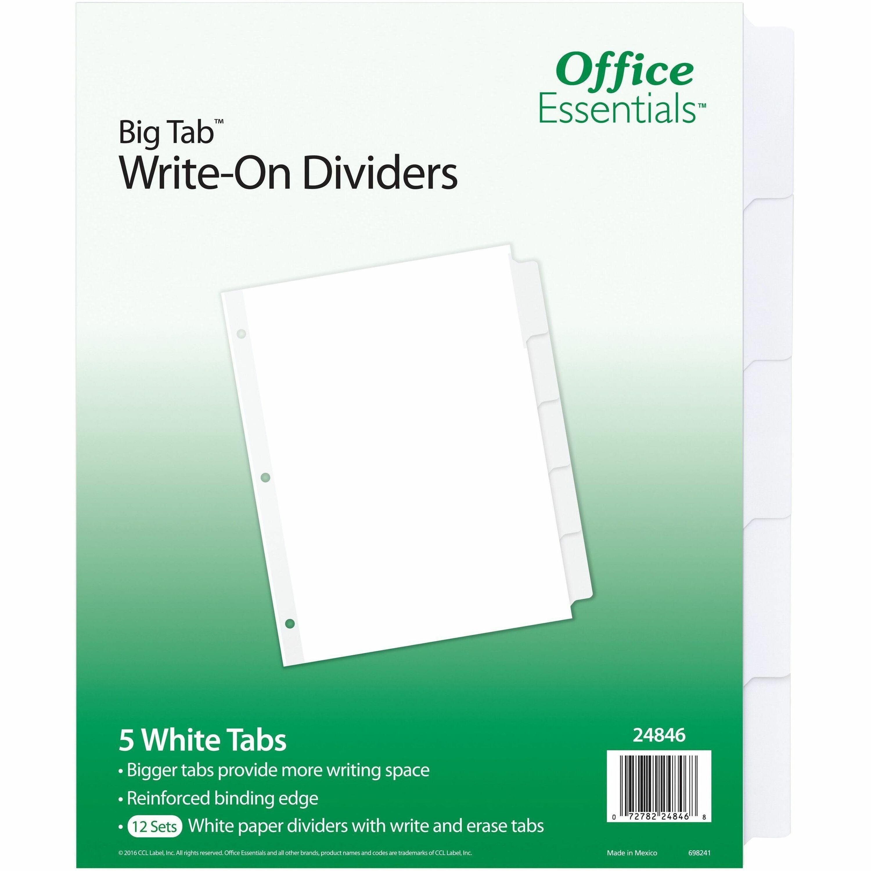 Avery Office Essentials Big Tab Write-On Tab Dividers - 60 x Divider(s) - 5 Write-on Tab(s) - 5 - 5 Tab(s)/Set - 8.5" Divider Width x 11" Divider Length - 3 Hole Punched - White Paper Divider - White Paper Tab(s) - 4 / Carton