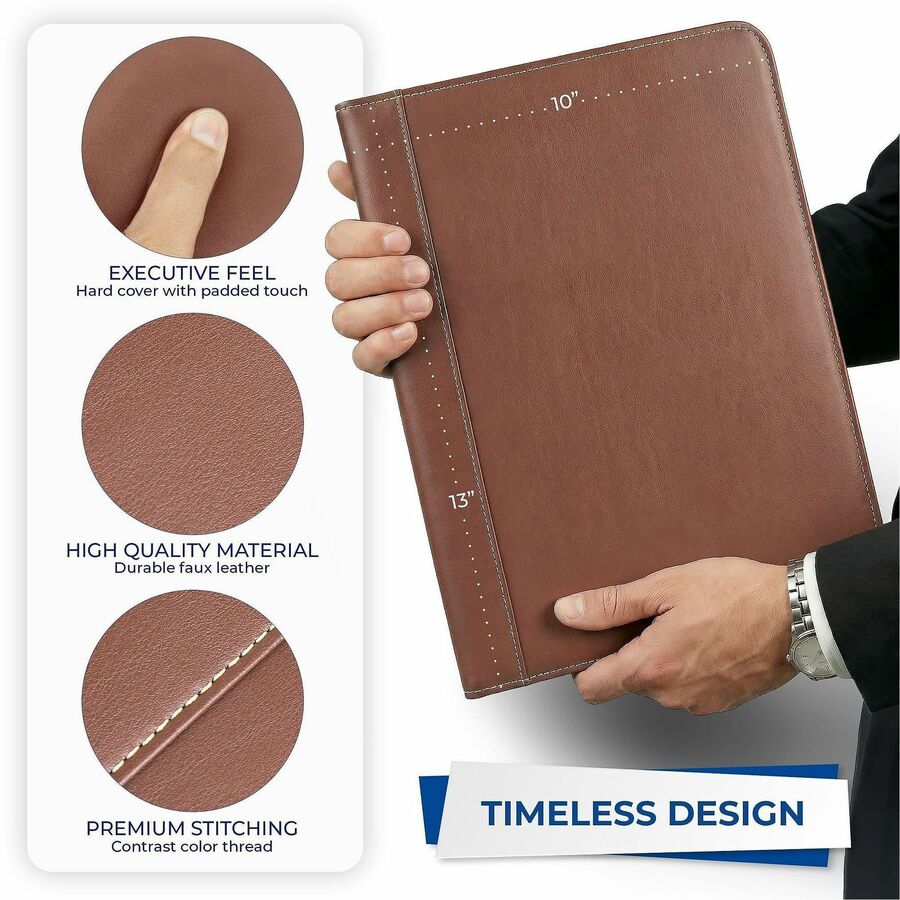 Contrast Stitch Leather Padfolio, 8 1/2 x 11, Leather, Tan