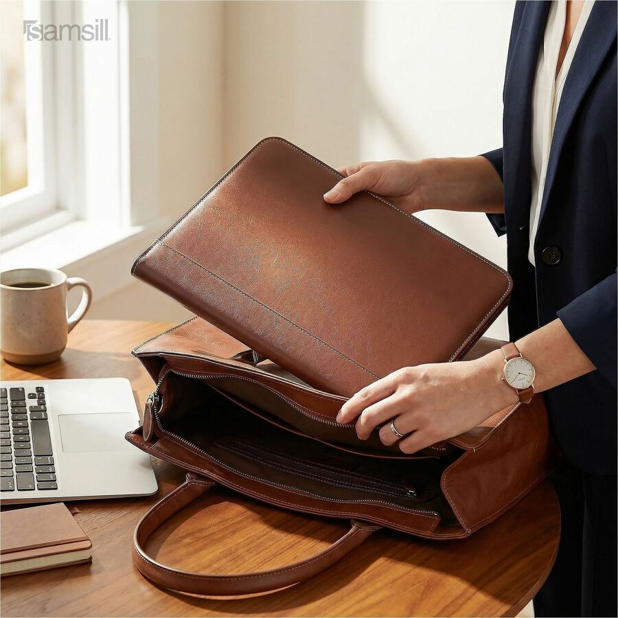 Contrast Stitch Leather Padfolio, 8 1/2 x 11, Leather, Tan