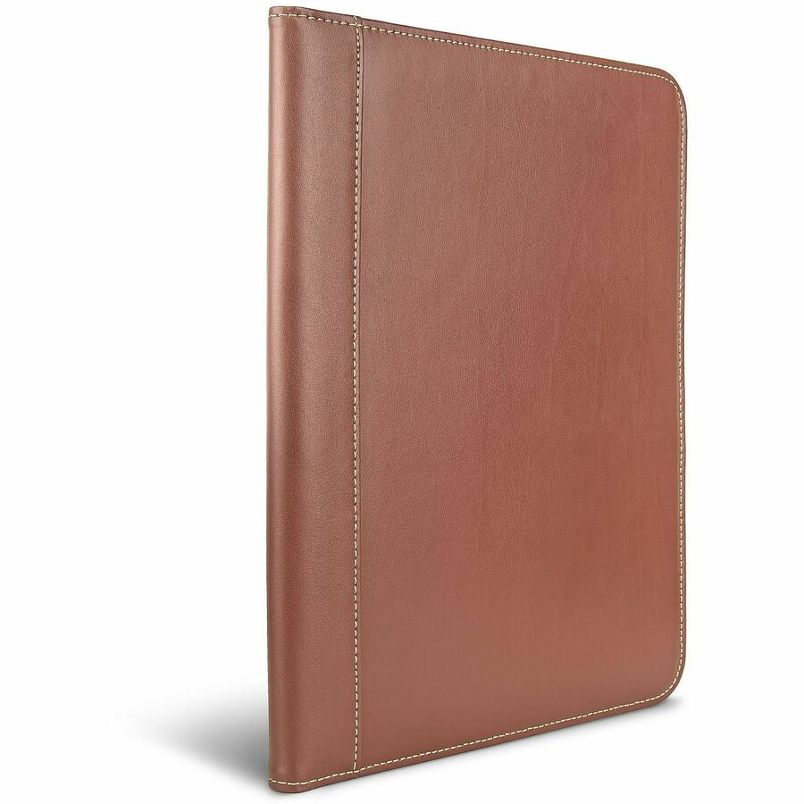 Contrast Stitch Leather Padfolio, 8 1/2 x 11, Leather, Tan