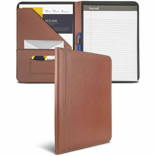 Contrast Stitch Leather Padfolio, 8 1/2 x 11, Leather, Tan