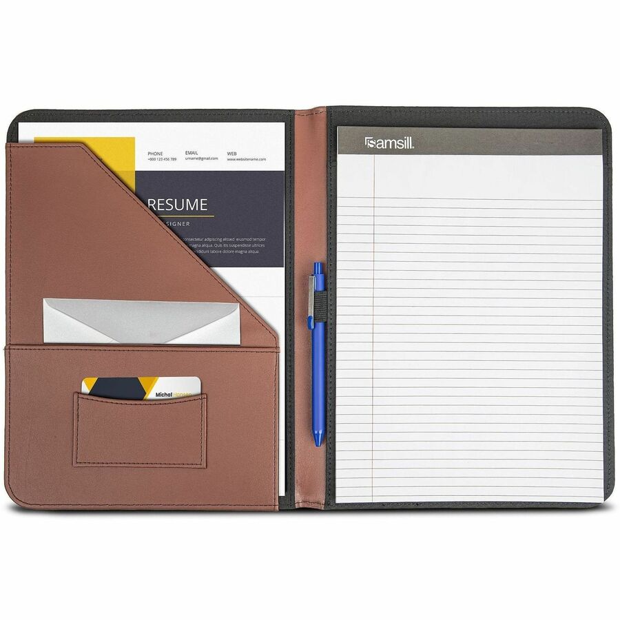 Contrast Stitch Leather Padfolio, 8 1/2 x 11, Leather, Tan