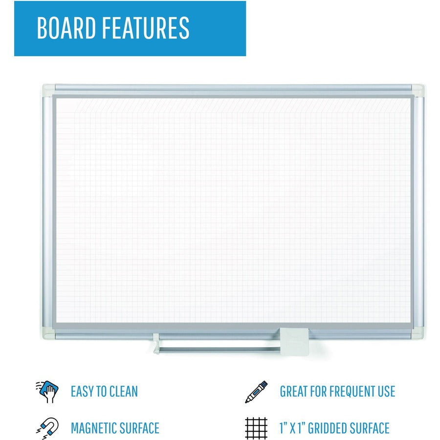 MasterVision Dry-erase Magnetic Planning Board - Pure White, Aluminum - Porcelain - 48" Height x 72" Width - Magnetic, Accessory Tray, Dry Erase Surface - 1 Each - 