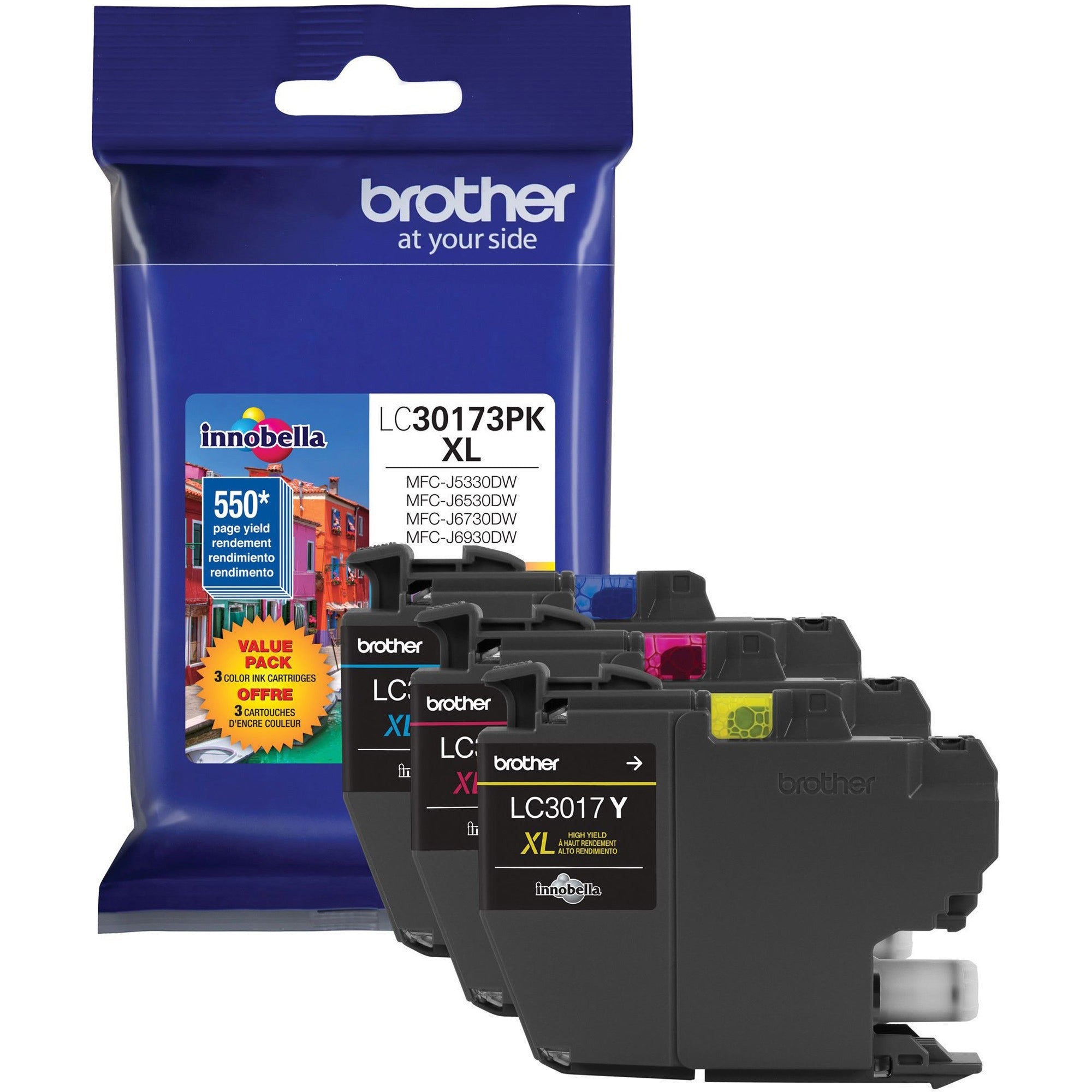 brother-lc30173pk-original-high-yield-inkjet-ink-cartridge-cyan-magenta-yellow-3-pack-550-pages-cyan-550-pages-magenta-550-pages-yellow_brtlc30173pk - 1