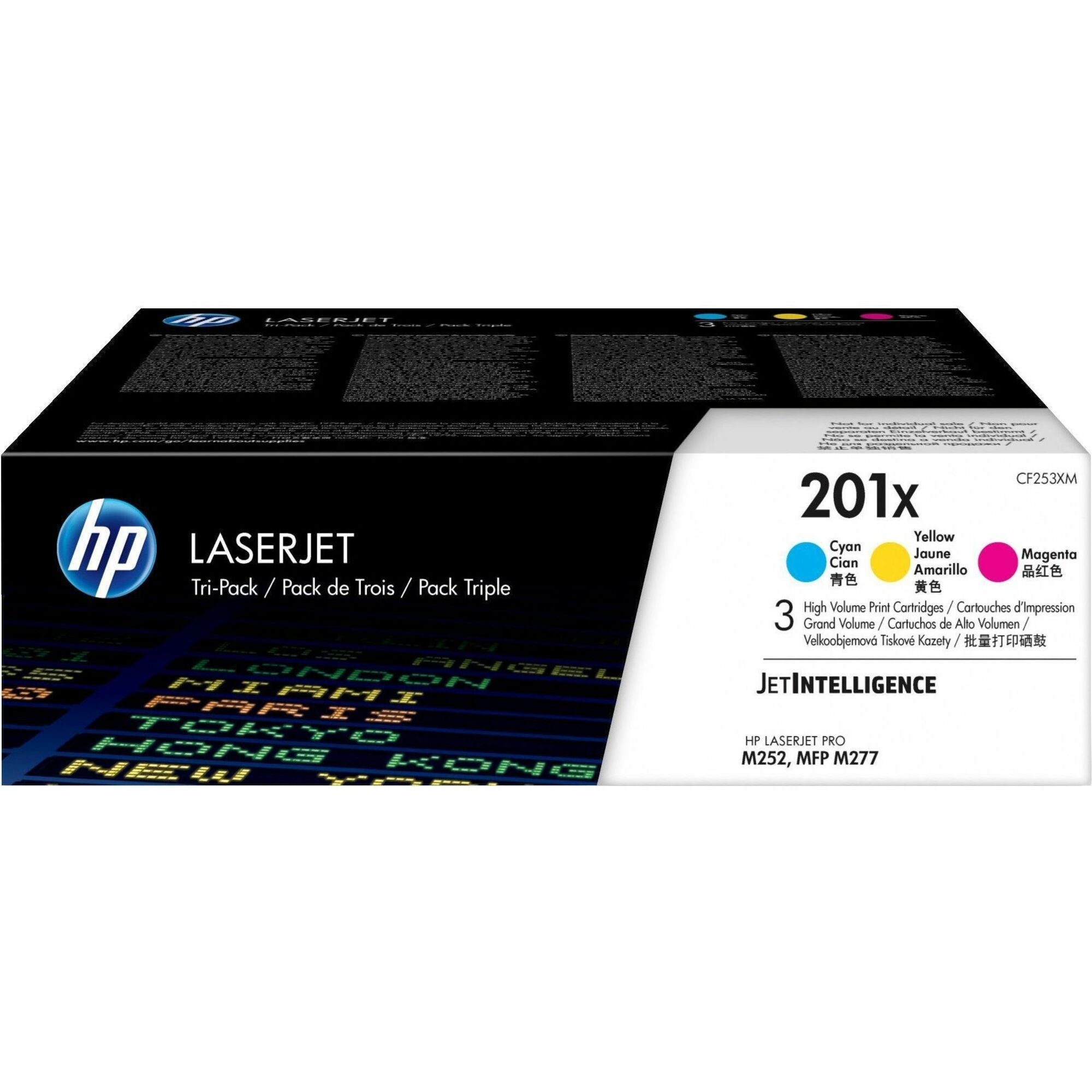 HP 201X, (CF253X-M) 3-Pack High-Yield Cyan/Magenta/Yellow Original LaserJet Toner Cartridges