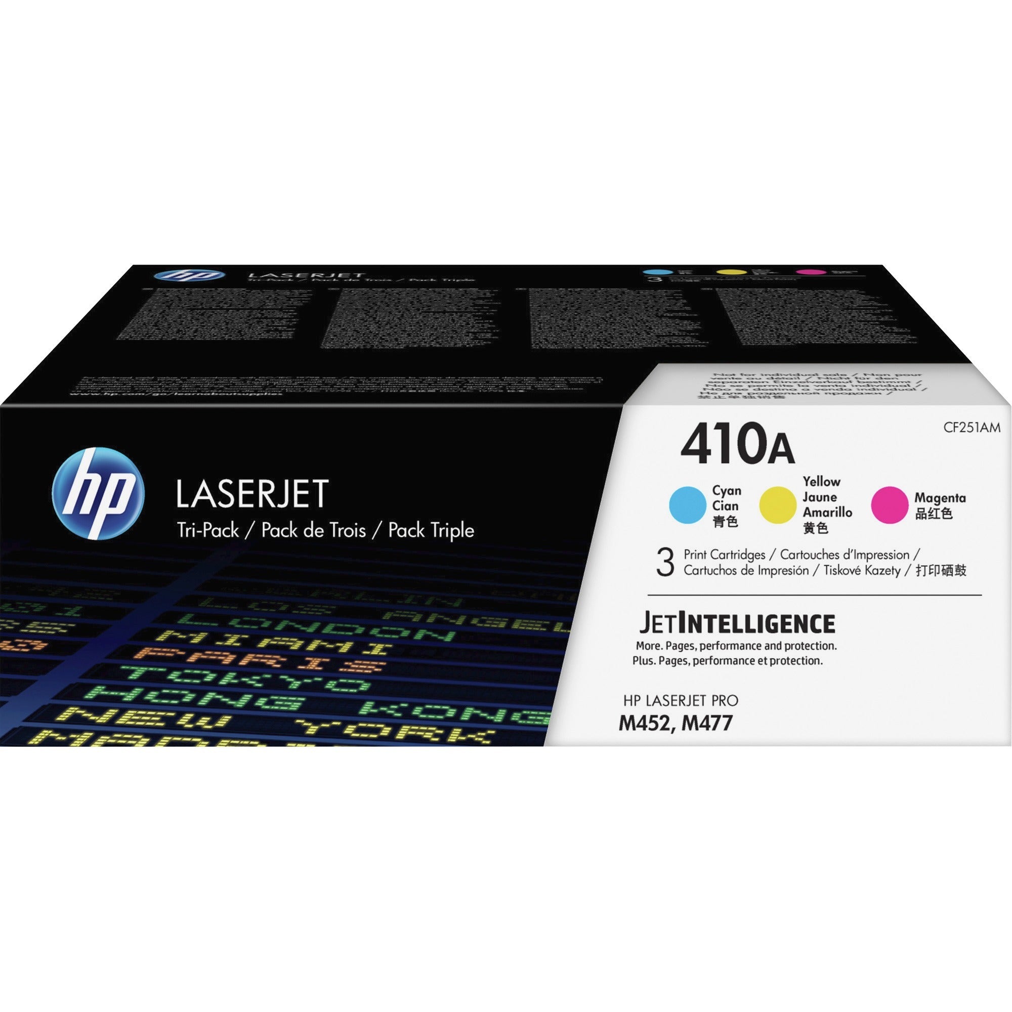 HP 410A, (CF251A-M) 3-Pack Cyan/Magenta/Yellow Original LaserJet Toner Cartridges