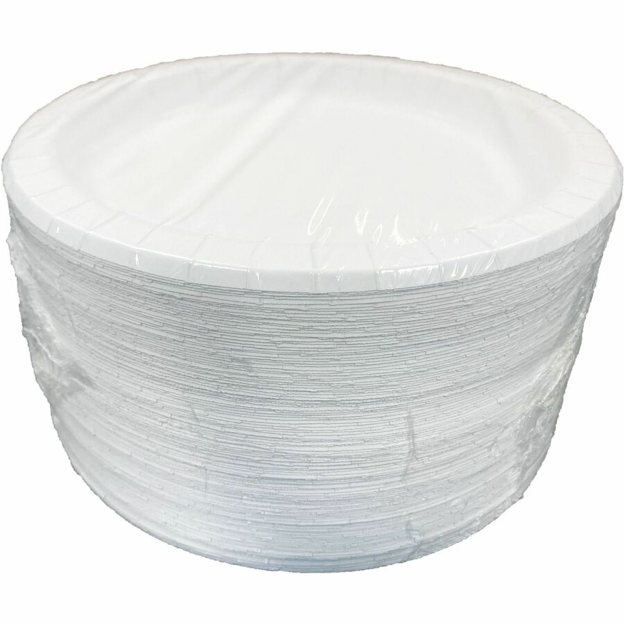 AJM 9" Dinnerware Paper Plates - 125 / Pack - Disposable - White - Paper Body - 4 / Carton - 4