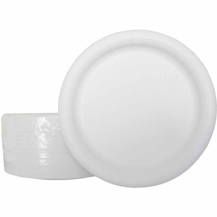 AJM 9" Dinnerware Paper Plates - 125 / Pack - Disposable - White - Paper Body - 4 / Carton - 5