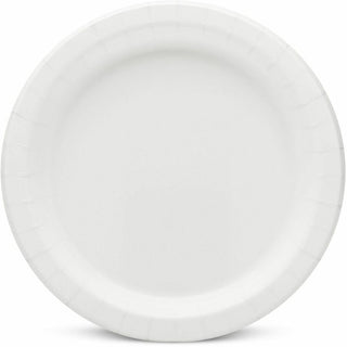 AJM 9" Dinnerware Paper Plates - 125 / Pack - Disposable - White - Paper Body - 4 / Carton