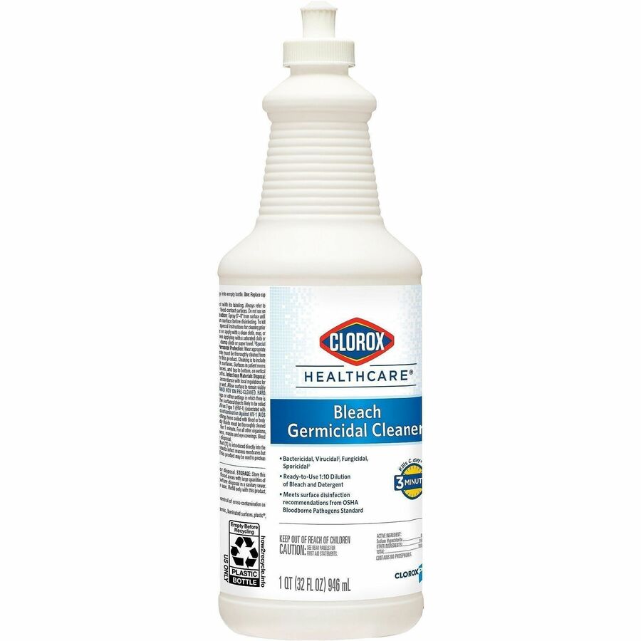 Clorox Healthcare Pull-Top Bleach Germicidal Cleaner - Ready-To-Use - 32 fl oz (1 quart) - 6 / Carton - Disinfectant, Fast Acting, Refillable, Cleanse, Anti-corrosive, Versatile, Anti-bacterial - White
