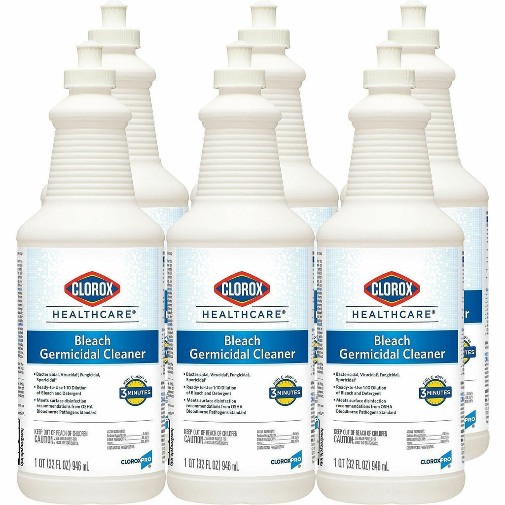 Clorox Healthcare Pull-Top Bleach Germicidal Cleaner - Ready-To-Use - 32 fl oz (1 quart) - 6 / Carton - Disinfectant, Fast Acting, Refillable, Cleanse, Anti-corrosive, Versatile, Anti-bacterial - White