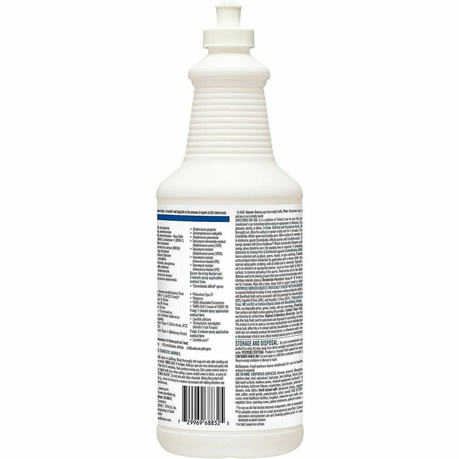 Clorox Healthcare Pull-Top Bleach Germicidal Cleaner - Ready-To-Use - 32 fl oz (1 quart) - 6 / Carton - Disinfectant, Fast Acting, Refillable, Cleanse, Anti-corrosive, Versatile, Anti-bacterial - White