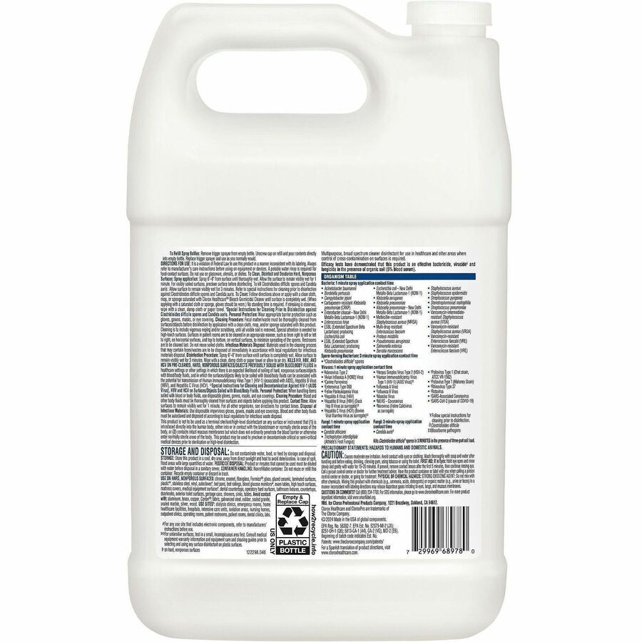 Clorox Healthcare Bleach Germicidal Cleaner Refill - Concentrate - 128 fl oz (4 quart) - 4 / Carton - Refillable, Disinfectant, Fast Acting, Cleanse, Anti-corrosive, Versatile, Antibacterial - White