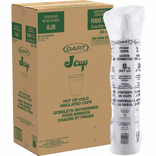 Dart 8 oz Insulated Foam Cups - 25 / Pack - 40 / Carton - White - Foam - Hot Drink, Cold Drink, Coffee, Cappuccino, Tea, Hot Chocolate, Hot Cider, Juice, Soft Drink