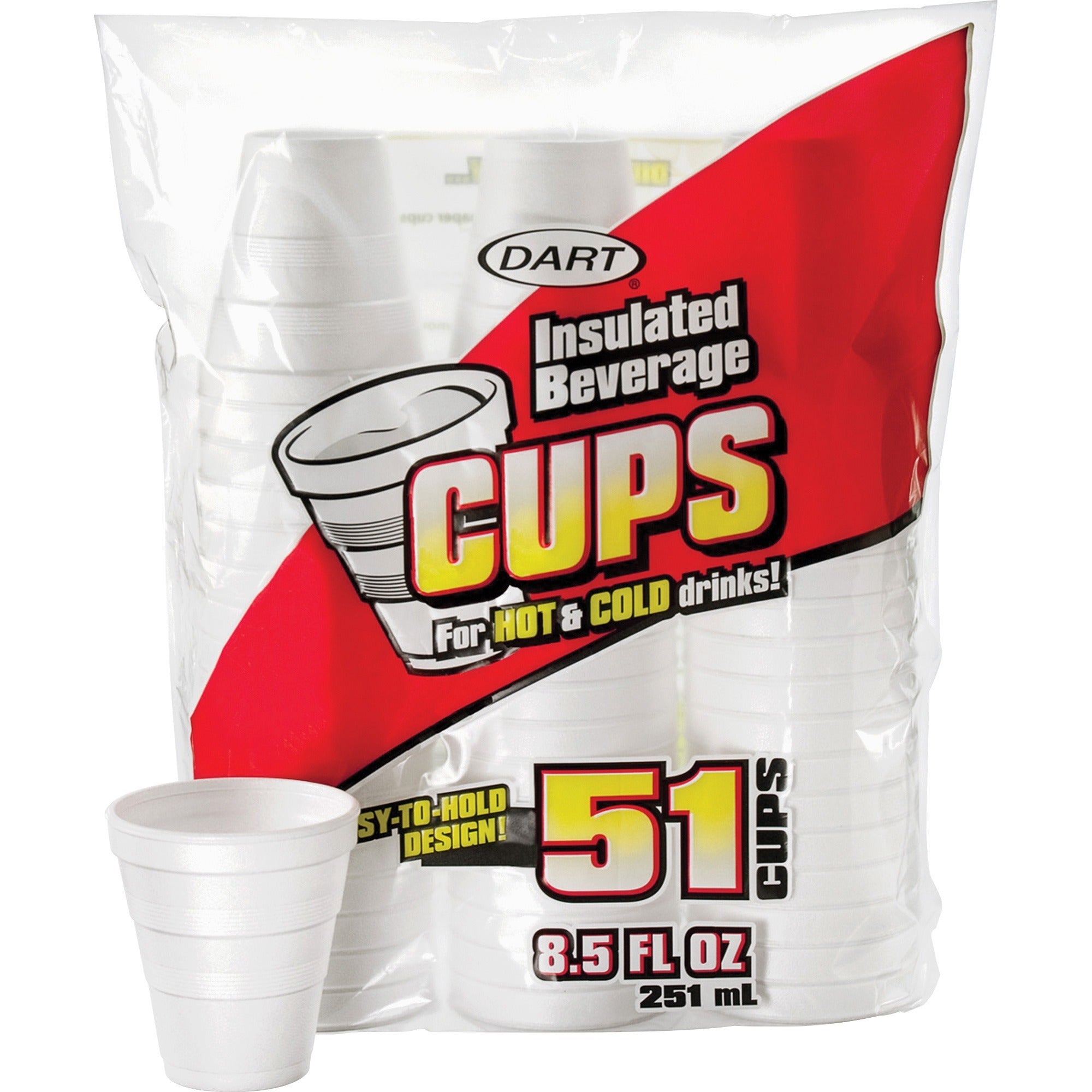 Dart 8.5 oz Insulated Beverage Cups - 51 / Pack - White - Foam - Hot Drink, Cold Drink, Soft Drink, Coffee, Hot Chocolate, Iced Tea, Beverage