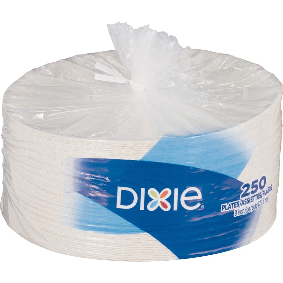 Dixie 9" Uncoated Paper Plates by GP Pro - 250 / Pack - Disposable - White - Paper Body - 4 / Carton