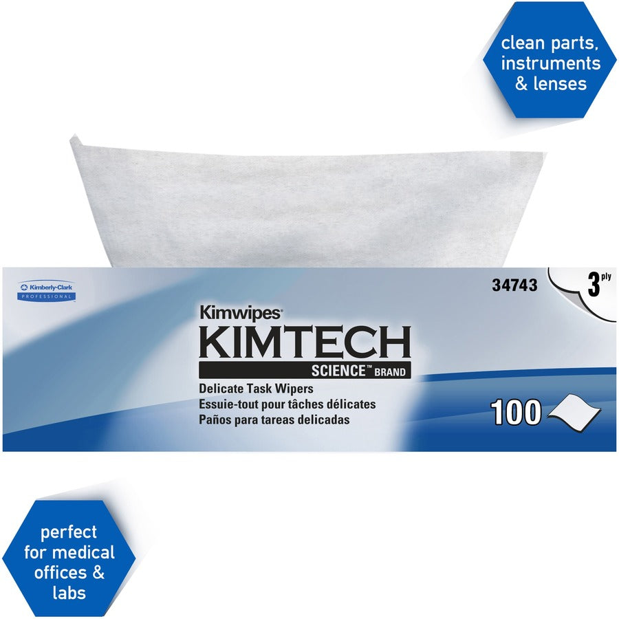 KIMTECH Delicate Task Wipers - Pop-Up Box - For Laboratory - 119 / Box - 15 / Carton - Absorbent - White