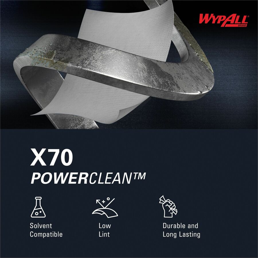 Wypall PowerClean X70 Medium Duty Cloths - Pop-Up Box - 8.34" x 16.80" - White - Hydroknit - Durable, Absorbent, Strong, Reusable, Embossed - For Multipurpose - 100 Per Box - 1000 / Carton