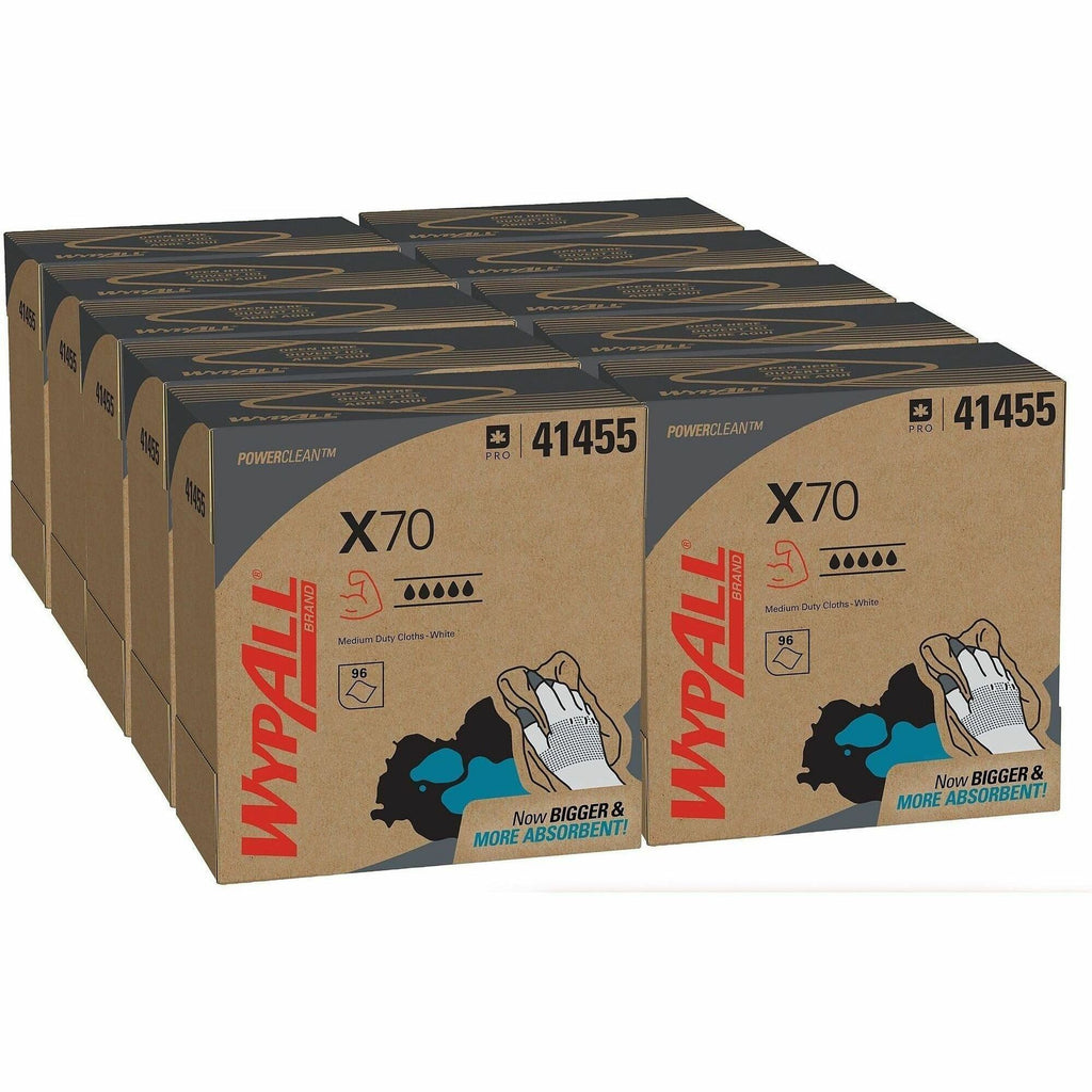 Wypall PowerClean X70 Medium Duty Cloths - Pop-Up Box - 8.34" x 16.80" - White - Hydroknit - Durable, Absorbent, Strong, Reusable, Embossed - For Multipurpose - 100 Per Box - 1000 / Carton