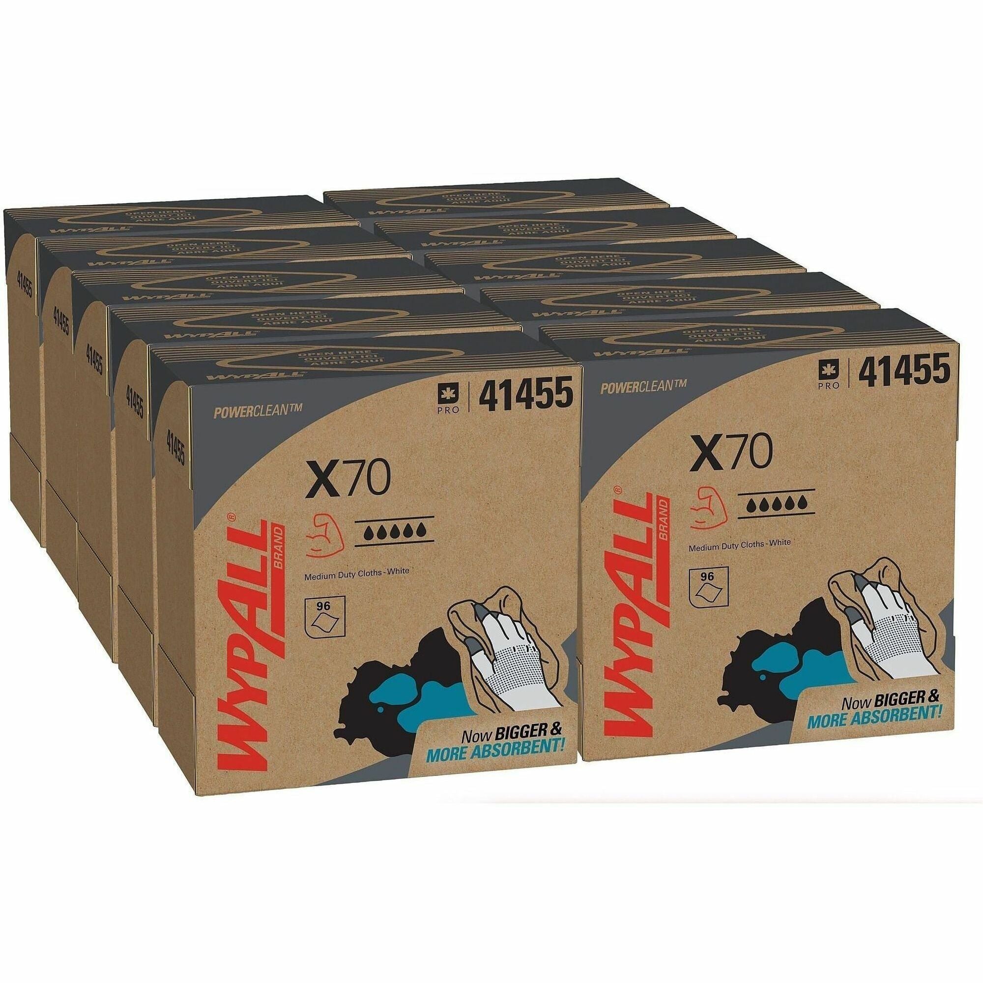 Wypall PowerClean X70 Medium Duty Cloths - Pop-Up Box - 8.34" x 16.80" - White - Hydroknit - Durable, Absorbent, Strong, Reusable, Embossed - For Multipurpose - 100 Per Box - 1000 / Carton