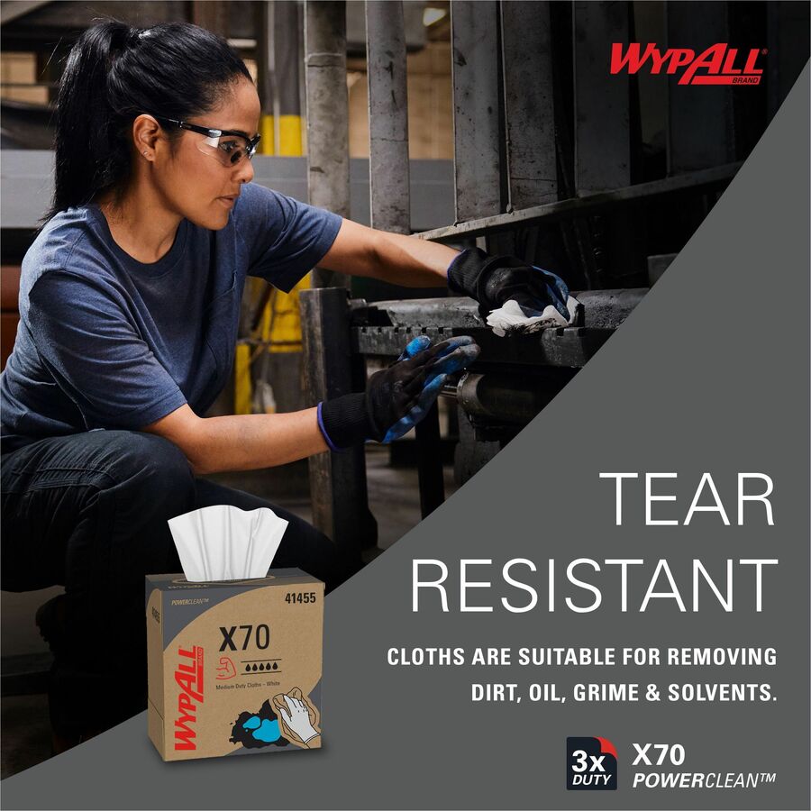 Wypall PowerClean X70 Medium Duty Cloths - Pop-Up Box - 8.34" x 16.80" - White - Hydroknit - Durable, Absorbent, Strong, Reusable, Embossed - For Multipurpose - 100 Per Box - 1000 / Carton