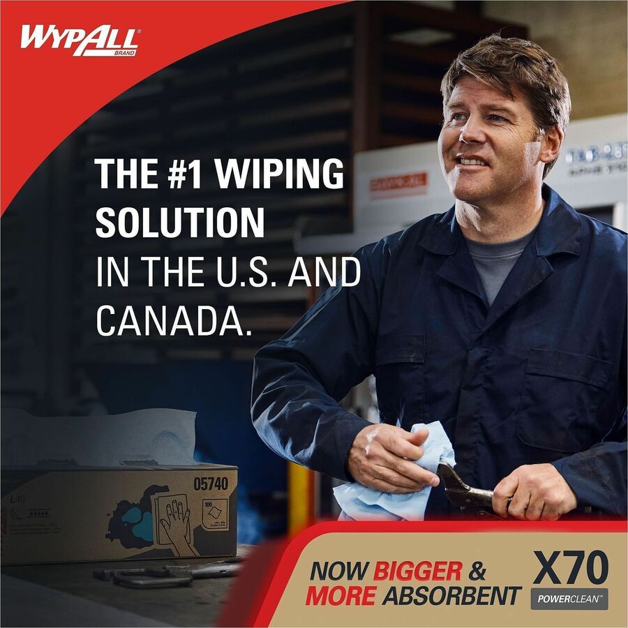Wypall PowerClean X70 Medium Duty Cloths - Pop-Up Box - 8.34" x 16.80" - White - Hydroknit - Durable, Absorbent, Strong, Reusable, Embossed - For Multipurpose - 100 Per Box - 1000 / Carton