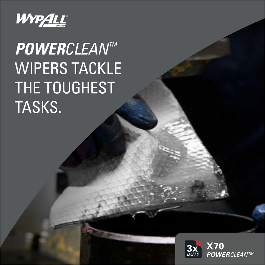 Wypall PowerClean X70 Medium Duty Cloths - Pop-Up Box - 8.34" x 16.80" - White - Hydroknit - Durable, Absorbent, Strong, Reusable, Embossed - For Multipurpose - 100 Per Box - 1000 / Carton