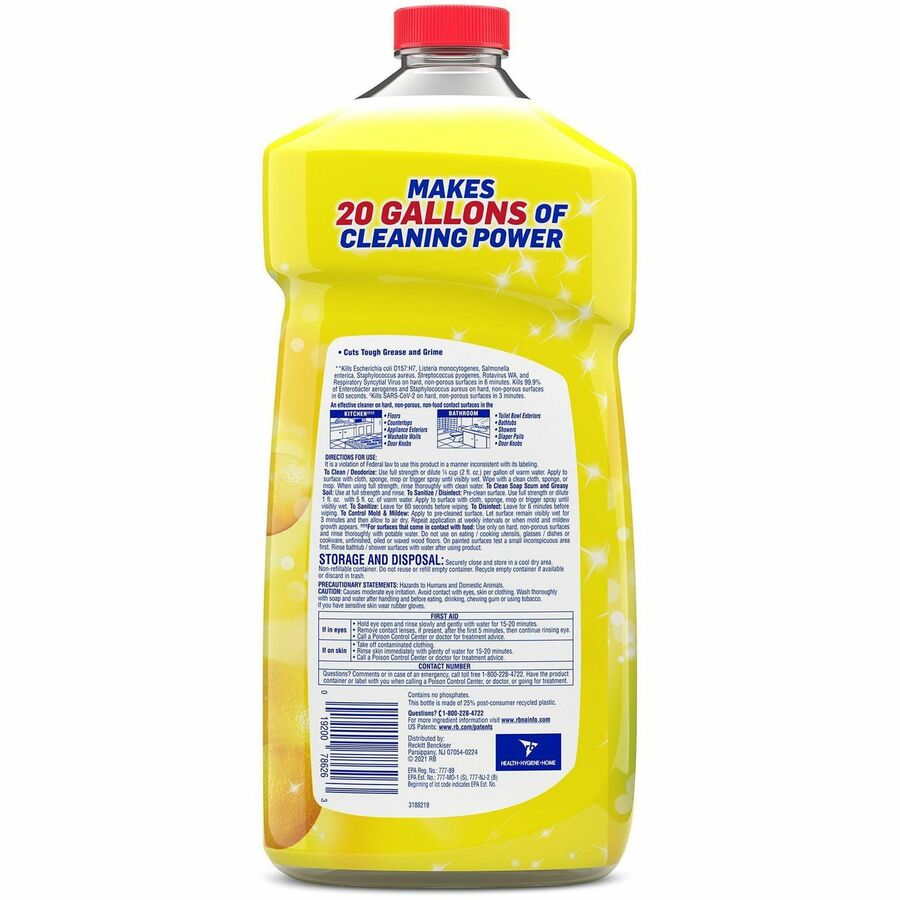Lysol Clean/Fresh Lemon Cleaner - For Multipurpose - 40 fl oz (1.3 quart) - Lemon Scent - 9 / Carton - Long Lasting - Yellow