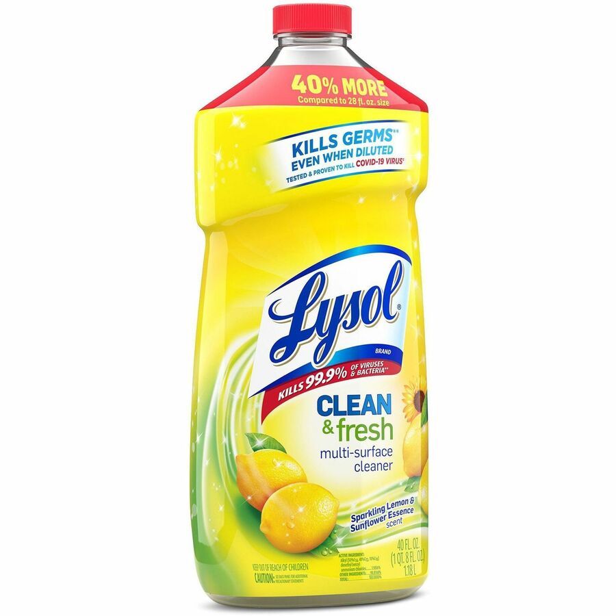 Lysol Clean/Fresh Lemon Cleaner - For Multipurpose - 40 fl oz (1.3 quart) - Lemon Scent - 9 / Carton - Long Lasting - Yellow