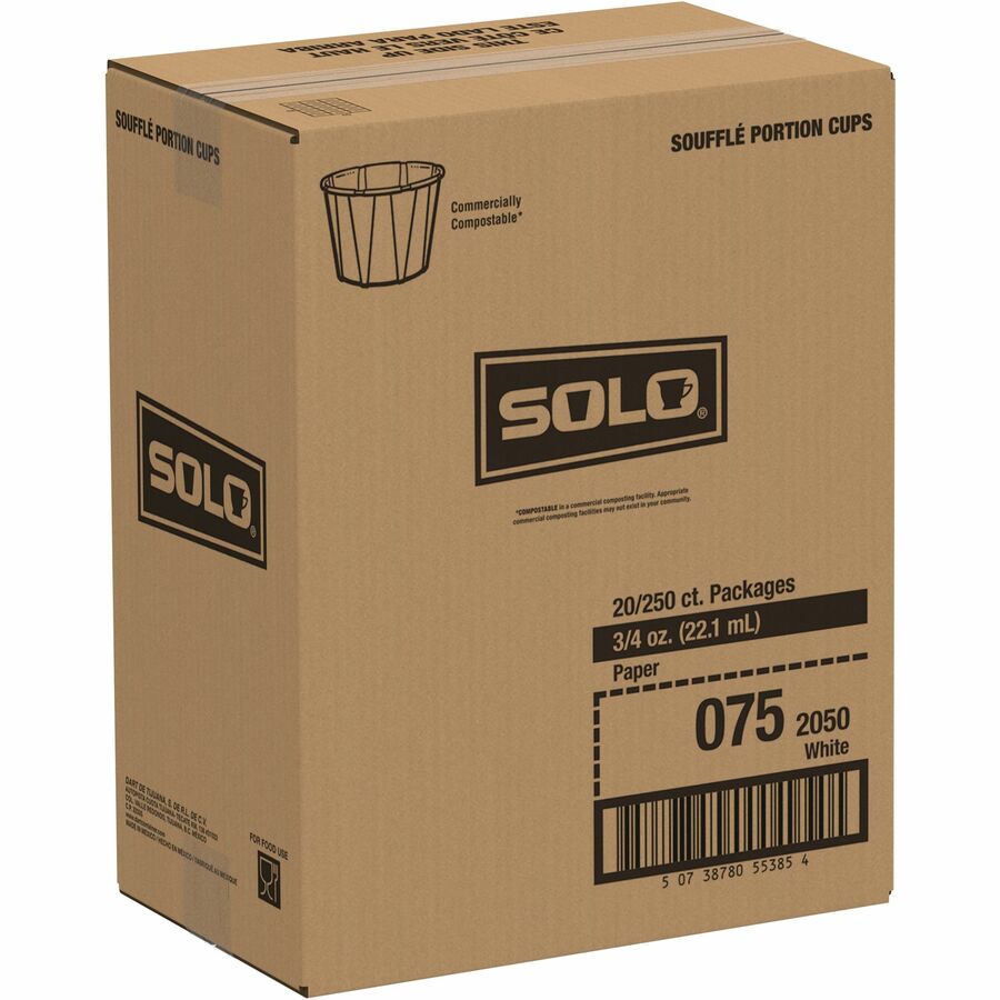 Solo 0.75 oz Treated Paper Souffle Portion Cups - 250.0 / Bag - 20 / Carton - White - Paper - 4