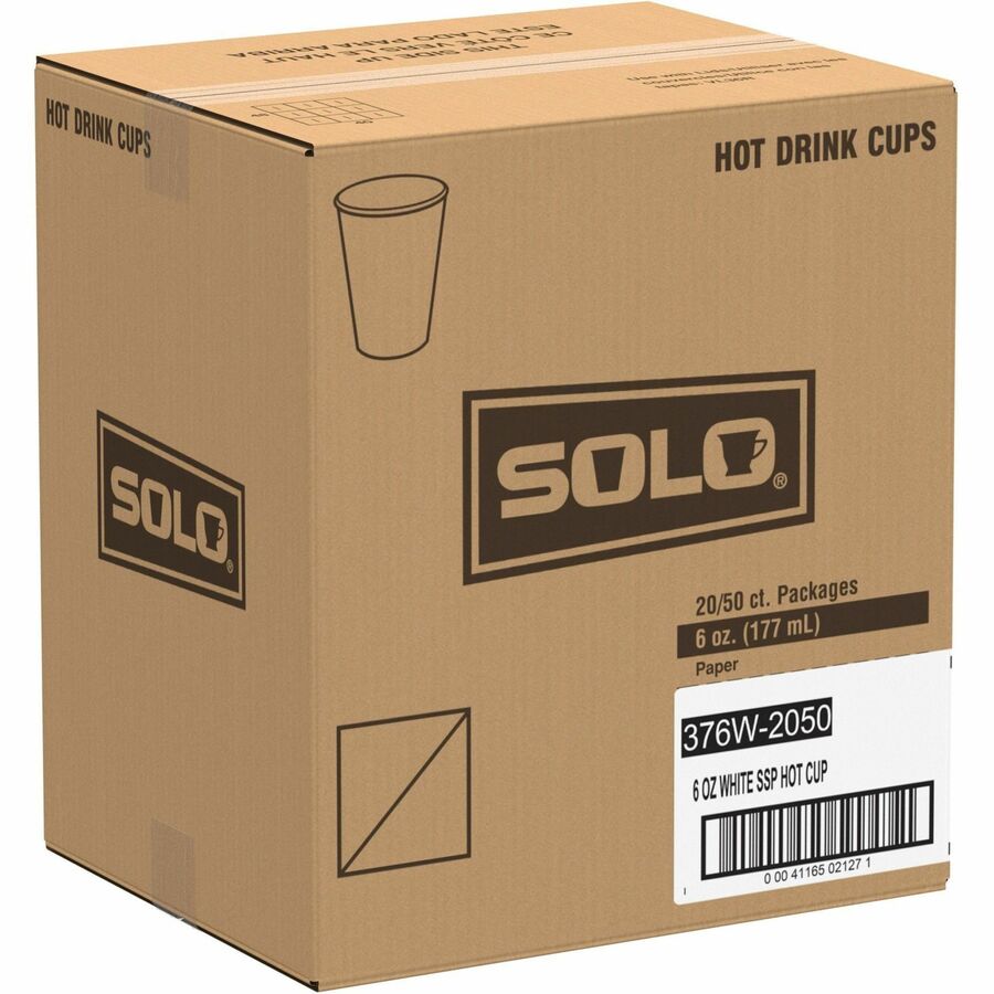 Solo 6 oz Paper Hot Cups - 50.0 / Bag - 20 / Carton - White - Paper - Hot Drink, Coffee, Tea, Cocoa - 2