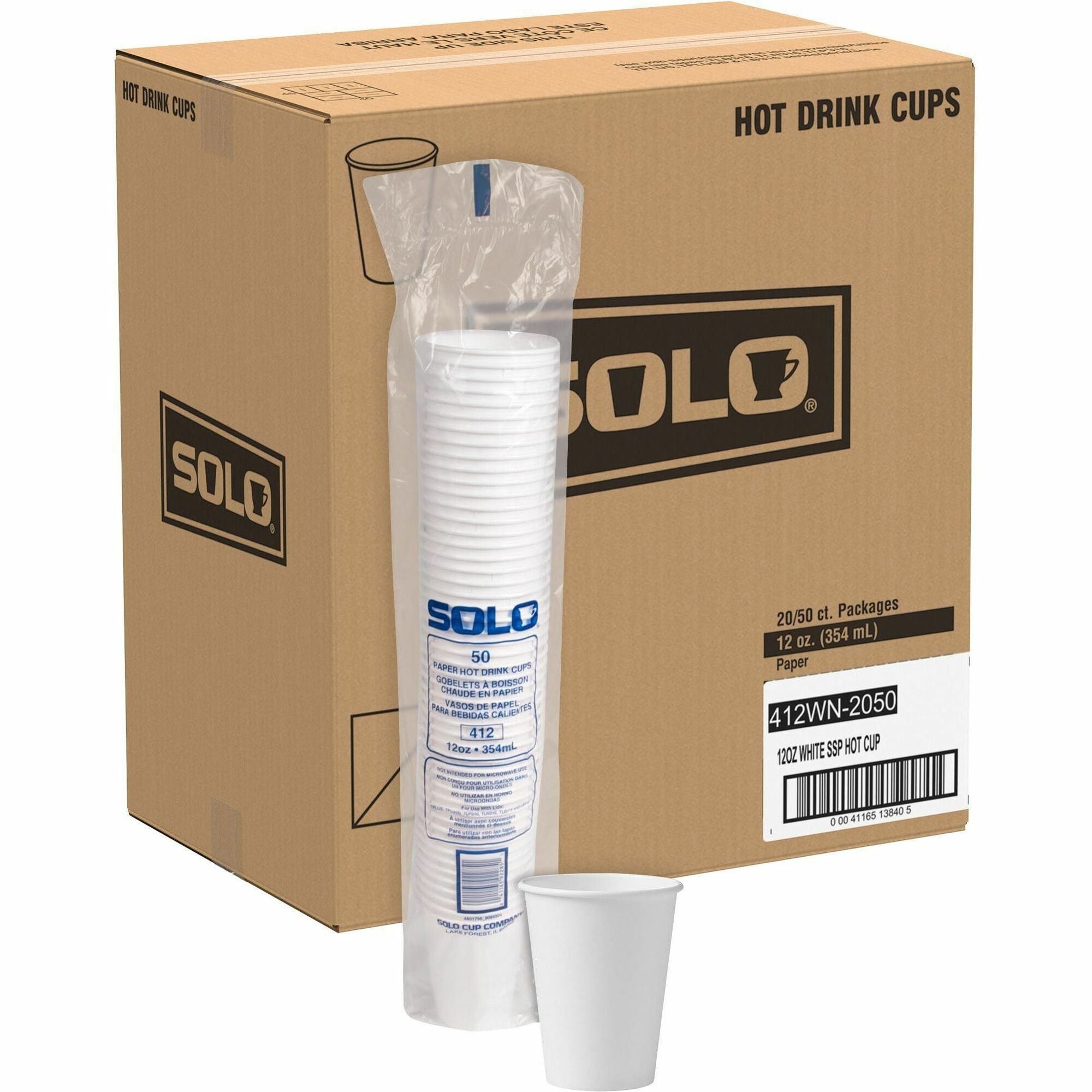 Solo 12 oz Disposable Hot Cups - 50.0 / Bag - 20 / Pack - White - Paper - Hot Drink, Coffee, Tea, Cocoa - 1