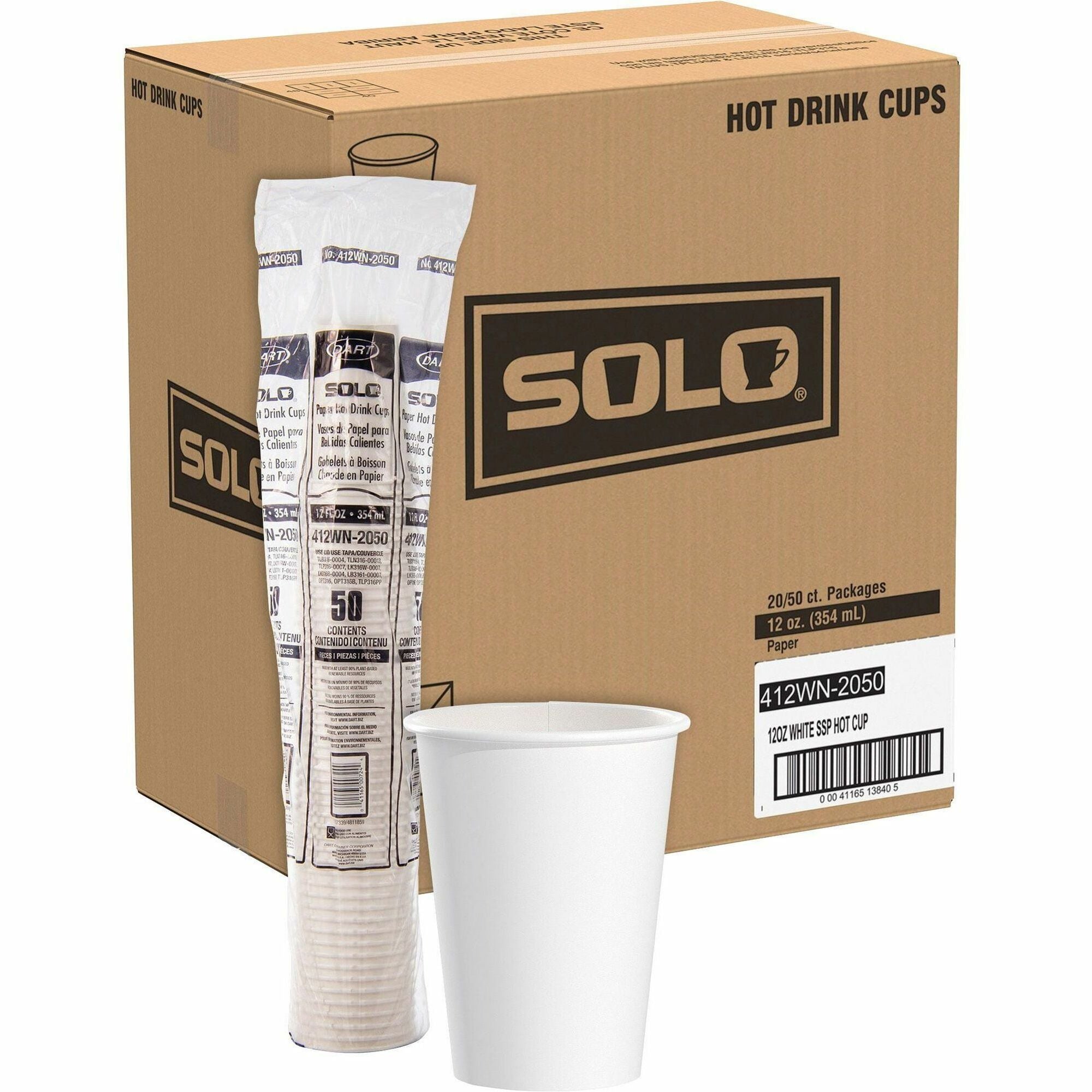 Solo 12 oz Disposable Hot Cups - 50.0 / Bag - 20 / Pack - White - Paper - Hot Drink, Coffee, Tea, Cocoa