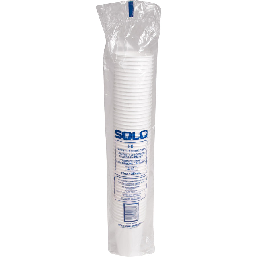 Solo 12 oz Disposable Hot Cups - 50.0 / Bag - 20 / Pack - White - Paper - Hot Drink, Coffee, Tea, Cocoa - 3