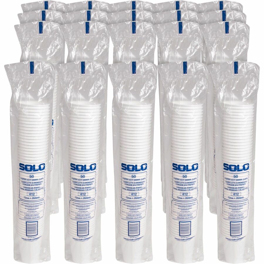Solo 12 oz Disposable Hot Cups - 50.0 / Bag - 20 / Pack - White - Paper - Hot Drink, Coffee, Tea, Cocoa - 4