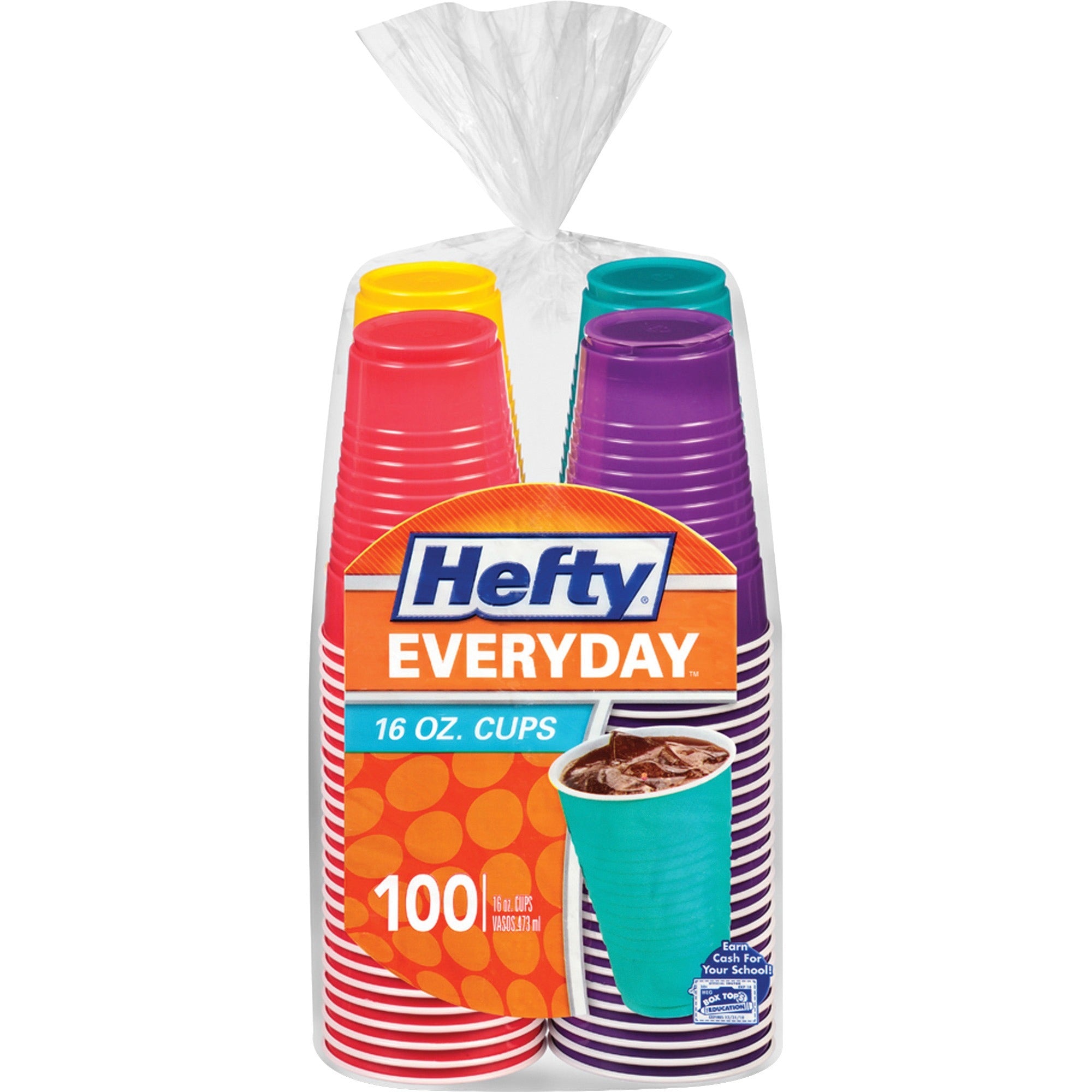 Easy Grip Disposable Plastic Party Cups, 16 oz, Assorted Colors, 100/Pack