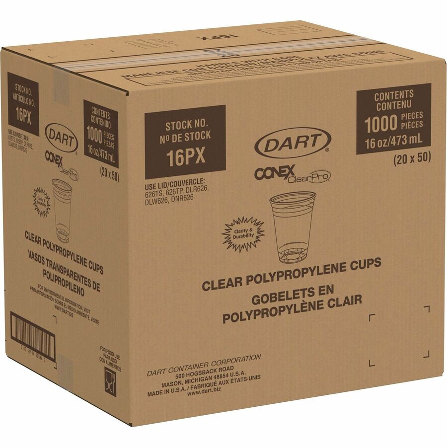 Solo Conex 16 oz ClearPro Cold Cups - 50.0 / Pack - 20 / Carton - Clear - Polypropylene - Beverage