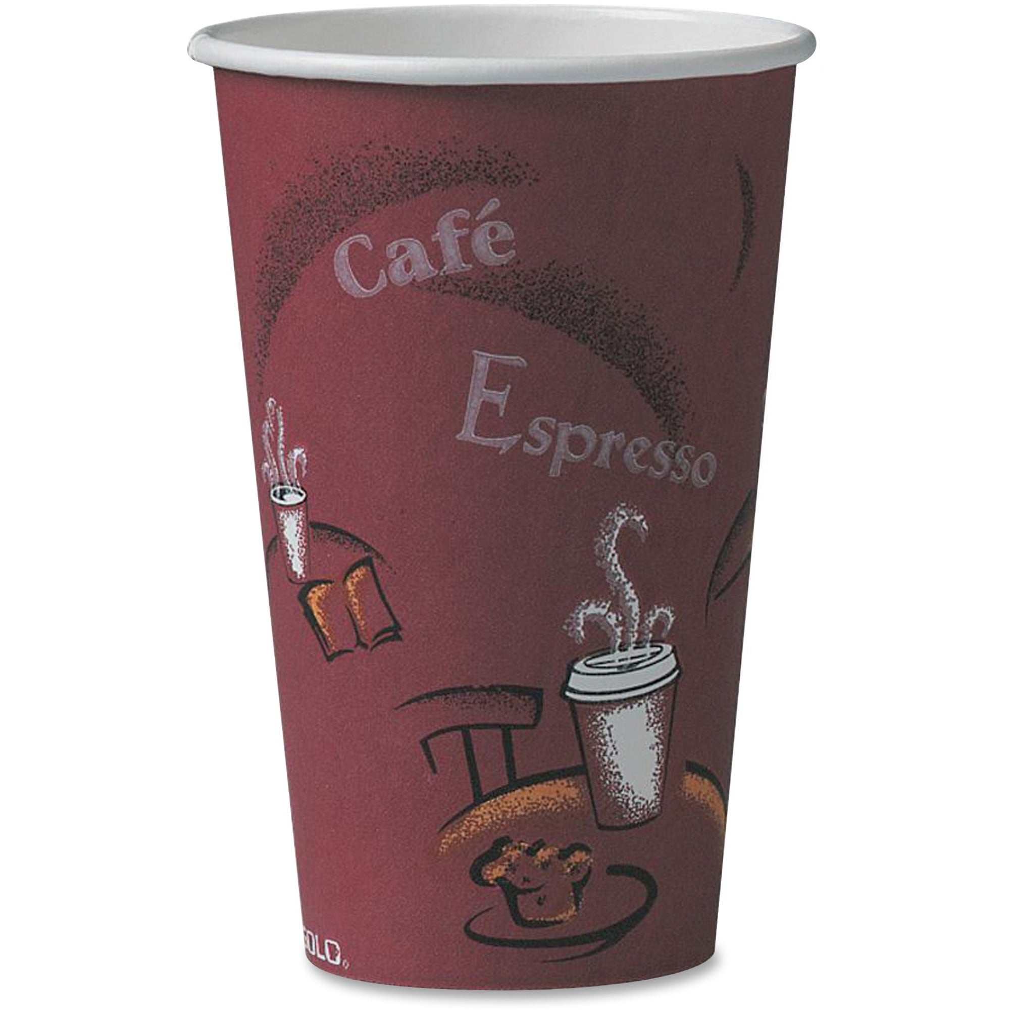 Solo 16 oz Bistro Design Disposable Paper Cups - 50 / Pack - 20 / Carton - Maroon - Polyethylene - Hot Drink, Coffee, Tea, Cocoa